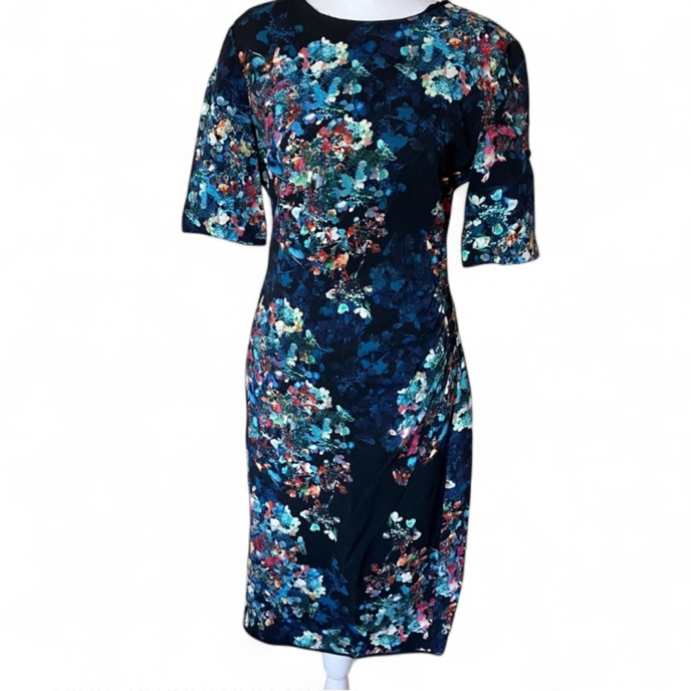L.K. Bennett Blue Floral Print Knee-Length Marli Dress size 4 - Picture 3 of 9